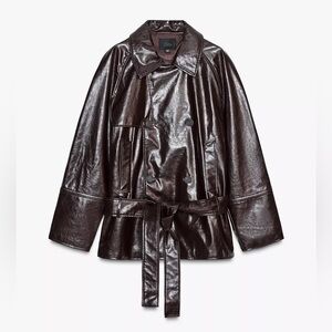 Zara Faux Leather Belted Jacket